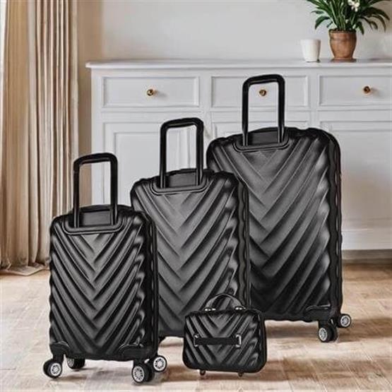 Lotus Abs Kabin Orta Büyük ve Makyaj Boy Siyah 4lü Travel Valiz Seti