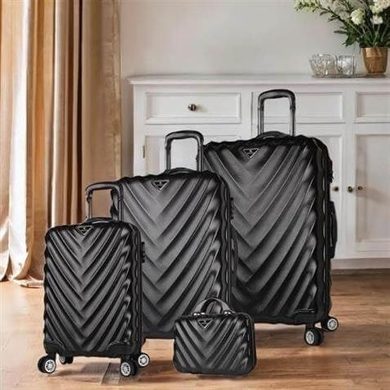 Lotus Abs Kabin Orta Büyük ve Makyaj Boy Siyah 4lü Travel Valiz Seti