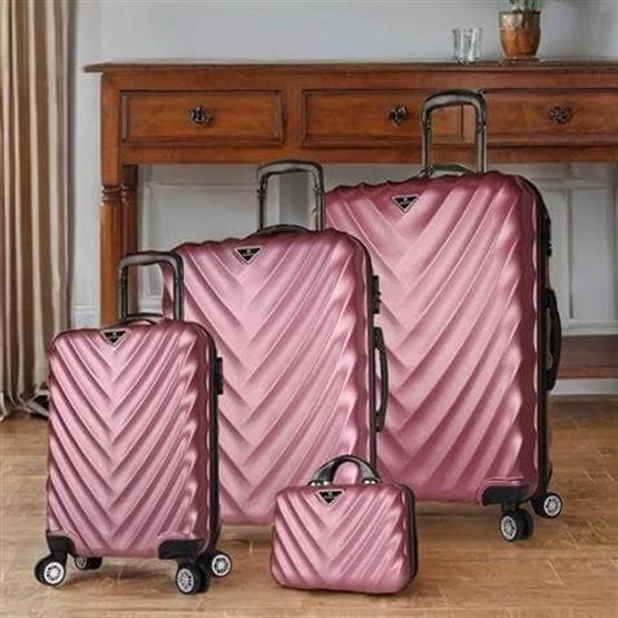 Lotus Abs Kabin Orta Büyük ve Makyaj Boy Rose 4lü Travel Valiz Seti