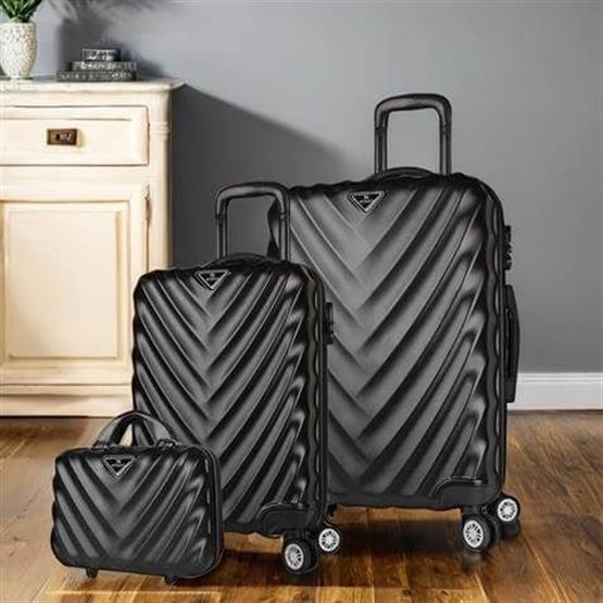 My Valice Lotus Abs Kabin Orta ve Makyaj Boy Siyah 3lü Valiz Seti