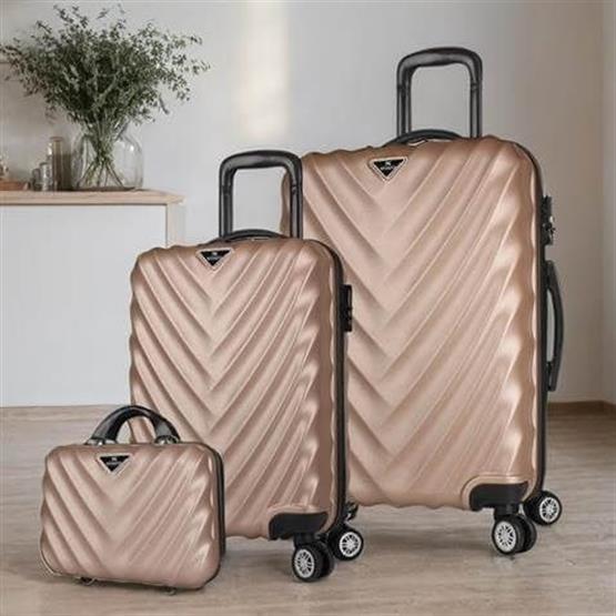 My Valice Lotus Abs Kabin Orta ve Makyaj Boy Gold 3lü Valiz Seti