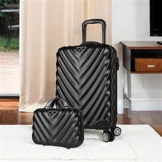 Lotus Abs Kabin ve Makyaj Boy Siyah 2li Valiz Seti