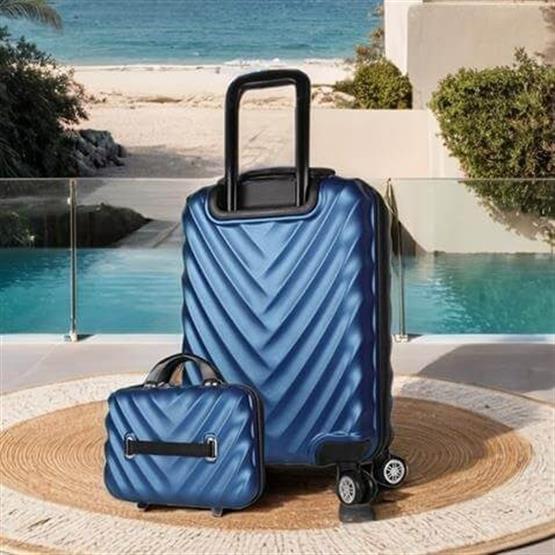 Lotus Abs Kabin ve Makyaj Boy Lacivert 2li Valiz Seti