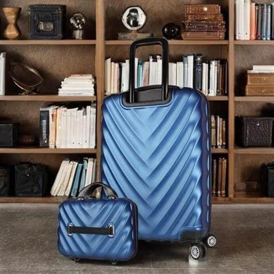 Lotus Abs Orta ve Makyaj Boy Lacivert 2li Valiz Seti