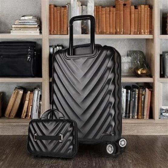 Lotus Abs Orta ve Makyaj Boy Siyah 2li Valiz Seti