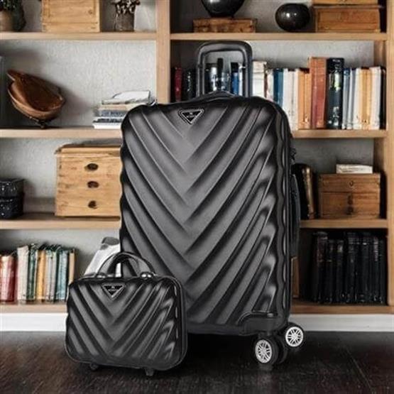 Lotus Abs Orta ve Makyaj Boy Siyah 2li Valiz Seti