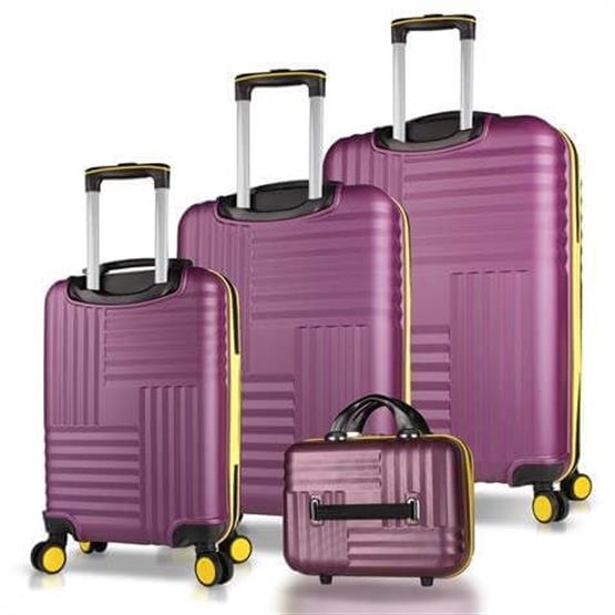 Puzzle Abs Kabin Orta Büyük ve Makyaj Boy Mürdüm 4lü Travel Valiz Seti