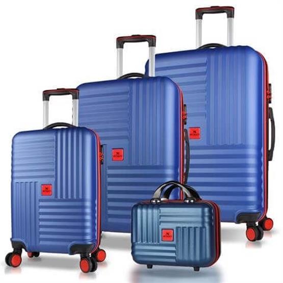 Puzzle Abs Kabin Orta Büyük ve Makyaj Boy Lacivert 4lü Travel Valiz Seti