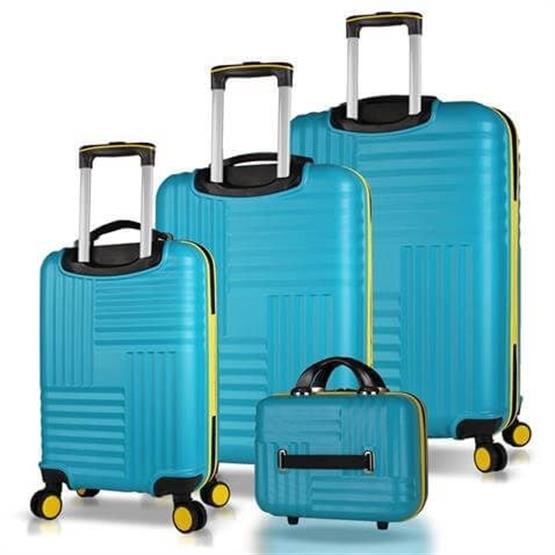 Puzzle Abs Kabin Orta Büyük ve Makyaj Boy Turkuaz 4lü Travel Valiz Seti