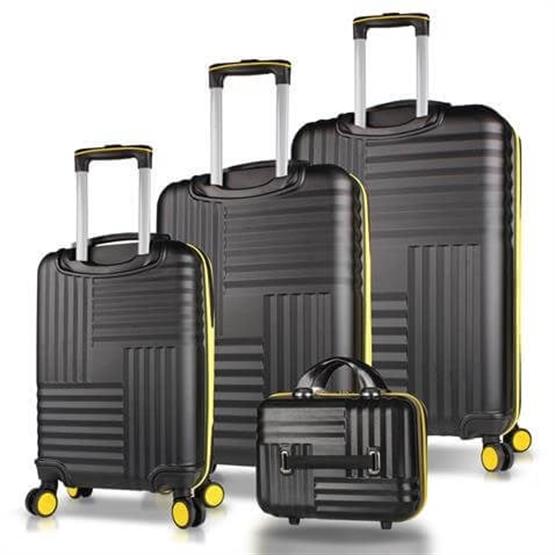 Puzzle Abs Kabin Orta Büyük ve Makyaj Boy Siyah 4lü Travel Valiz Seti