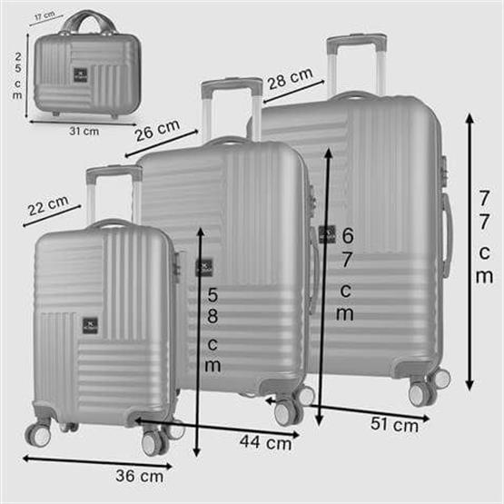 Puzzle Abs Kabin Orta Büyük ve Makyaj Boy Pembe 4lü Travel Valiz Seti