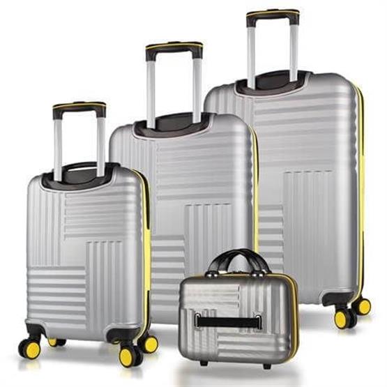 Puzzle Abs Kabin Orta Büyük ve Makyaj Boy Gri 4lü Travel Valiz Seti