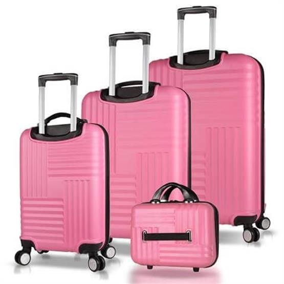 Puzzle Abs Kabin Orta Büyük ve Makyaj Boy Pembe 4lü Travel Valiz Seti