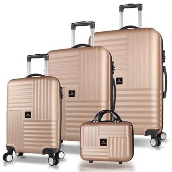Puzzle Abs Kabin Orta Büyük ve Makyaj Boy Gold 4lü Travel Valiz Seti