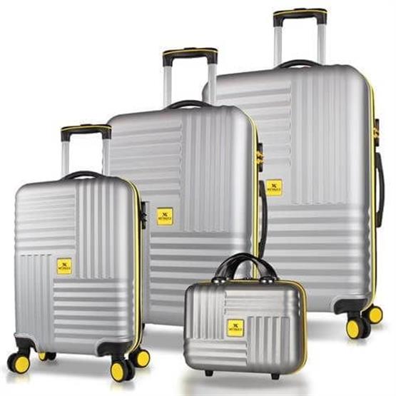 Puzzle Abs Kabin Orta Büyük ve Makyaj Boy Gri 4lü Travel Valiz Seti