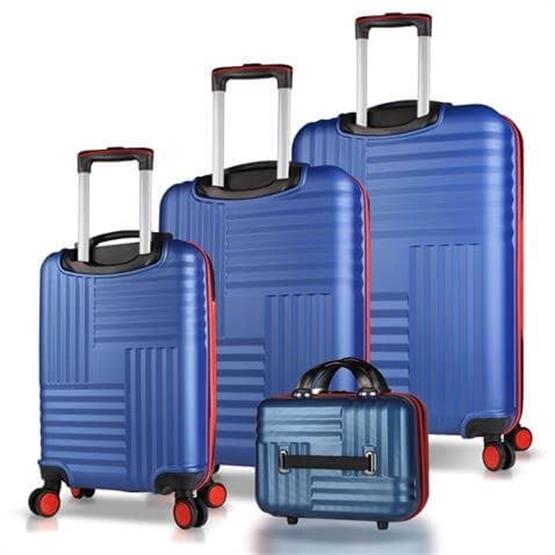 Puzzle Abs Kabin Orta Büyük ve Makyaj Boy Lacivert 4lü Travel Valiz Seti