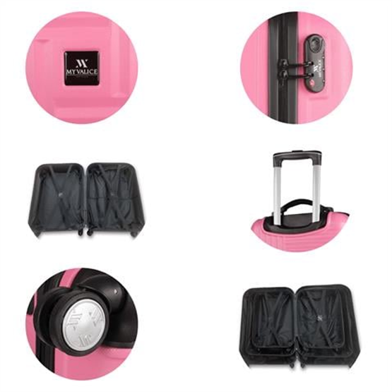 Puzzle Abs Kabin Orta Büyük ve Makyaj Boy Pembe 4lü Travel Valiz Seti