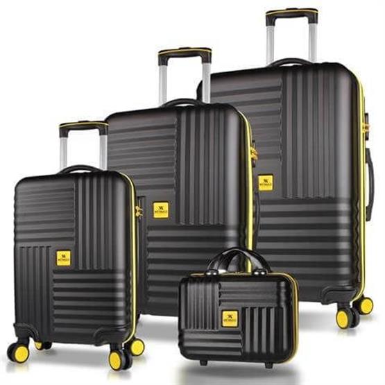 Puzzle Abs Kabin Orta Büyük ve Makyaj Boy Siyah 4lü Travel Valiz Seti