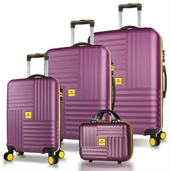 Puzzle Abs Kabin Orta Büyük ve Makyaj Boy Mürdüm 4lü Travel Valiz Seti