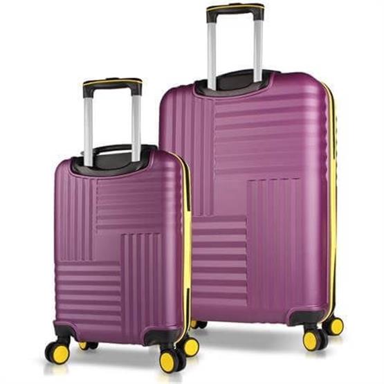 Puzzle Abs Kabin ve Büyük Boy Mürdüm  2li Valiz Seti