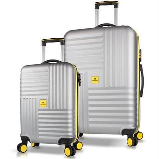 Puzzle Abs Kabin ve Büyük Boy Gri  2li Valiz Seti