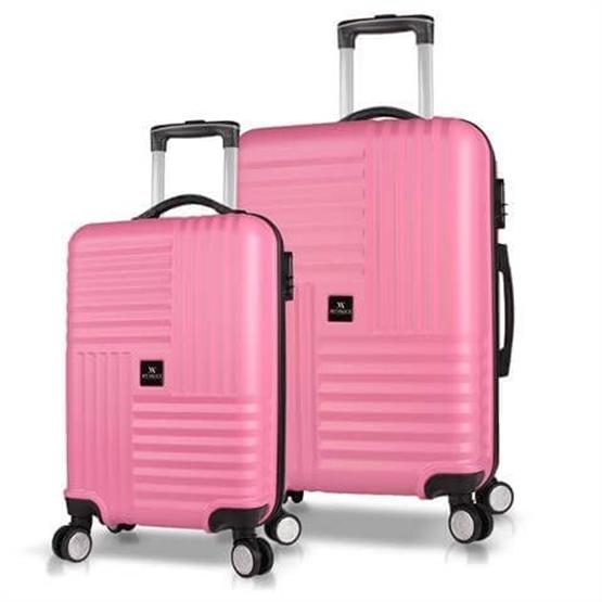 Puzzle Abs Kabin ve Orta Boy Pembe  2li Valiz Seti
