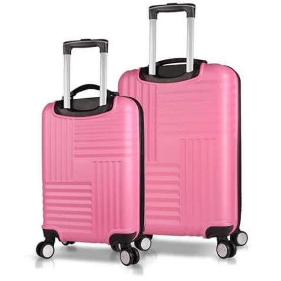 Puzzle Abs Kabin ve Orta Boy Pembe  2li Valiz Seti