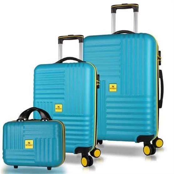 Puzzle Abs Makyaj Kabin ve Orta Boy Turkuaz 3lü Valiz Seti