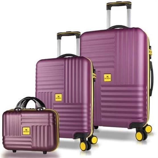 My Valice Puzzle Abs Makyaj Kabin ve Orta Boy Mürdüm 3lü Valiz Seti