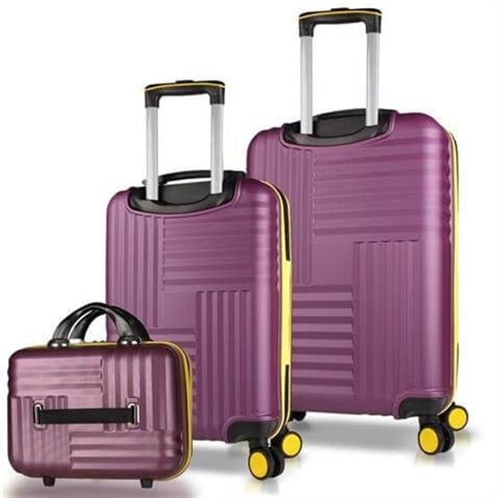 My Valice Puzzle Abs Makyaj Kabin ve Orta Boy Mürdüm 3lü Valiz Seti