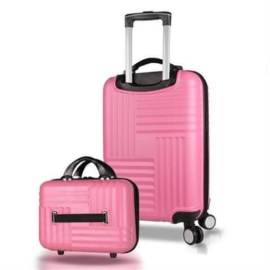 Puzzle Abs Makyaj ve Kabin Boy Pembe  2li Valiz Seti