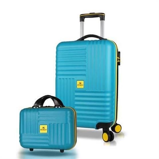 Puzzle Abs Makyaj ve Kabin Boy Turkuaz 2li Valiz Seti