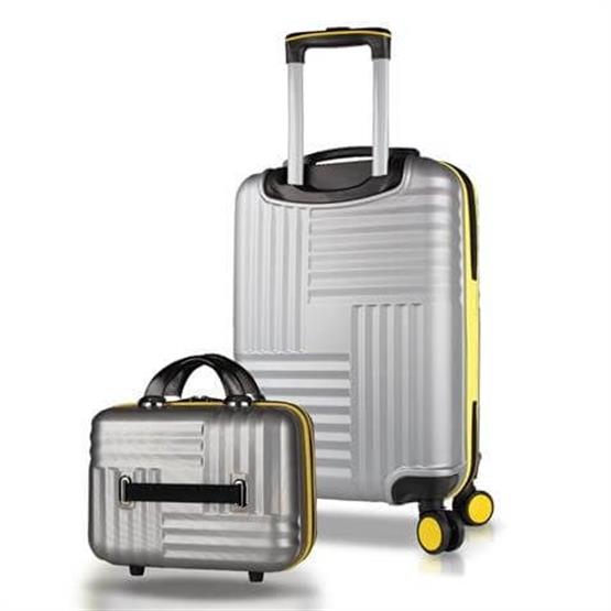 Puzzle Abs Makyaj ve Kabin Boy Gri  2li Valiz Seti