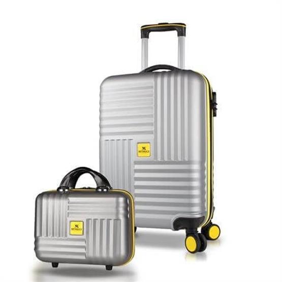 Puzzle Abs Makyaj ve Kabin Boy Gri  2li Valiz Seti