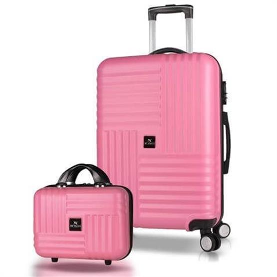 Puzzle Abs Makyaj ve Orta Boy Pembe  2li Valiz Seti