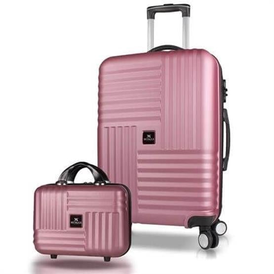Puzzle Abs Makyaj ve Orta Boy Rose Gold  2li Valiz Seti