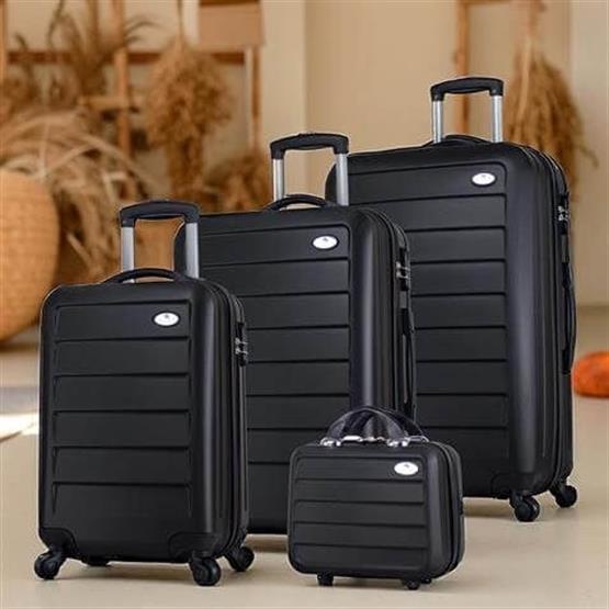 Ruby Abs Kabin Orta Büyük ve Makyaj Boy Siyah 4lü Travel Valiz Seti