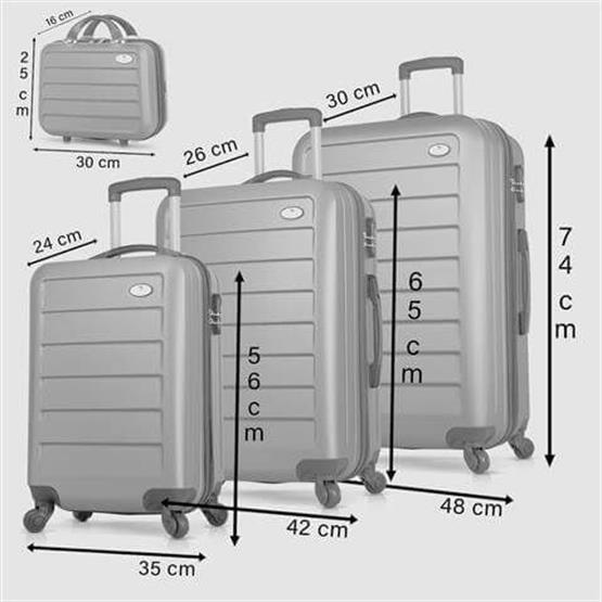 Ruby Abs Kabin Orta Büyük ve Makyaj Boy Gri 4lü Travel Valiz Seti
