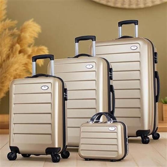 Ruby Abs Kabin Orta Büyük ve Makyaj Boy Gold 4lü Travel Valiz Seti