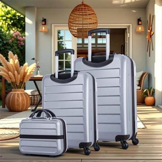 My Valice Ruby Abs Kabin Orta ve Makyaj Boy Gri 3lü Valiz Seti