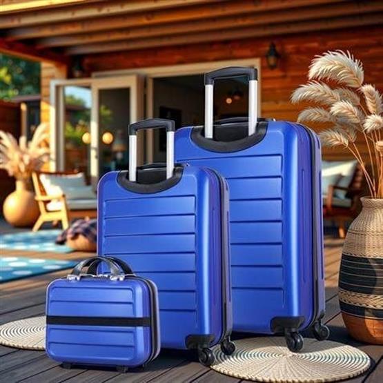 My Valice Ruby Abs Kabin Orta ve Makyaj Boy Mavi 3lü Valiz Seti