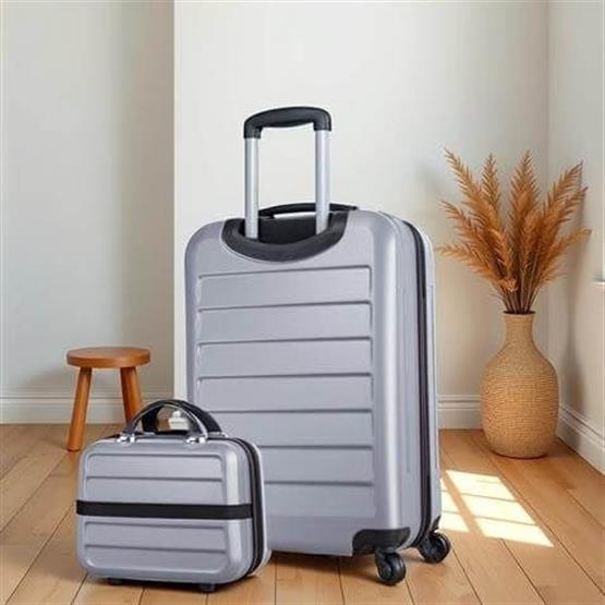 Ruby Abs Orta ve Makyaj Boy Gri 2li Valiz Seti