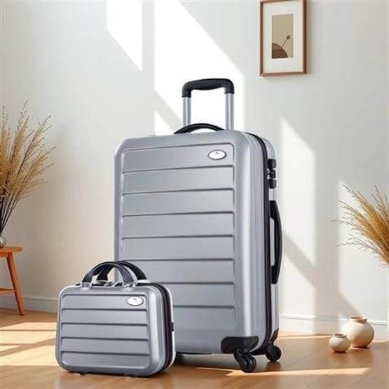 Ruby Abs Orta ve Makyaj Boy Gri 2li Valiz Seti