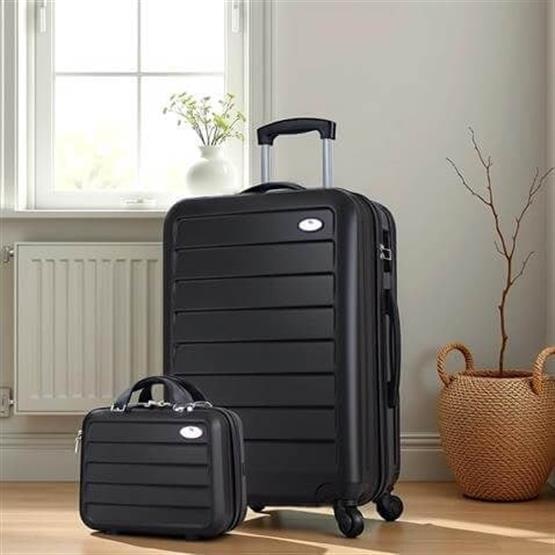 Ruby Abs Orta ve Makyaj Boy Siyah 2li Valiz Seti