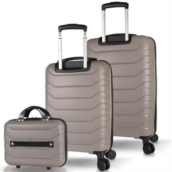 My Valice Solid PP Polipropilen Kırılmaz Makyaj Kabin ve Orta Boy Platin Gri 3lü Valiz Seti