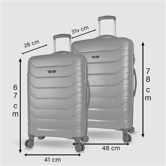 Solid PP Polipropilen Kırılmaz Orta ve Büyük Boy Platin Gri 2li Valiz Seti