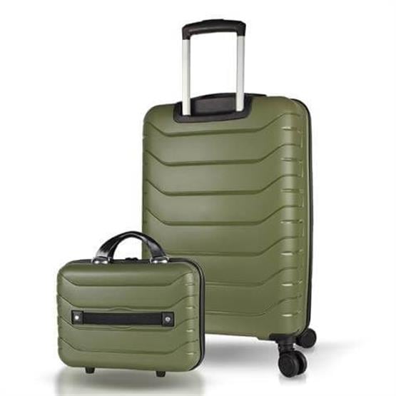 Solid PP Polipropilen Kırılmaz Makyaj ve Orta Boy Haki 2li Valiz Seti