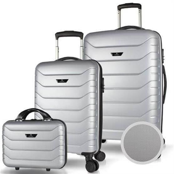 My Valice Solid PP Polipropilen Kırılmaz Makyaj Kabin ve Orta Boy Gümüş Gri 3lü Valiz Seti