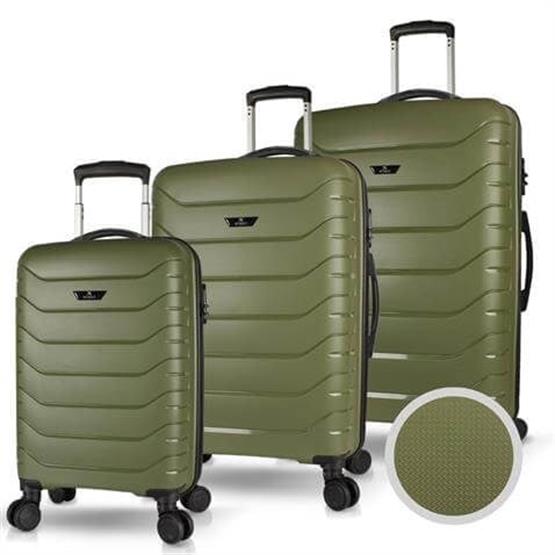 Solid PP Polipropilen Kırılmaz Kabin Orta ve Büyük Boy Haki 3lü Valiz Seti