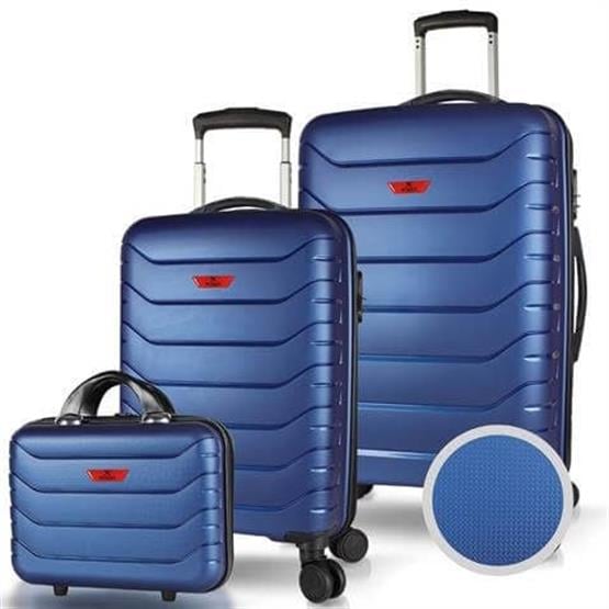 Solid PP Polipropilen Kırılmaz Makyaj Kabin ve Orta Boy Parlement Mavisi 3lü Valiz Seti